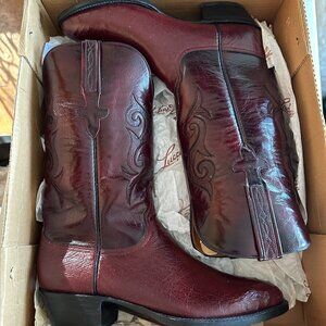 Lucchese Cowboy Boots Men 7 D Oxblood Black Cherry Goat Leather Rare Vintage